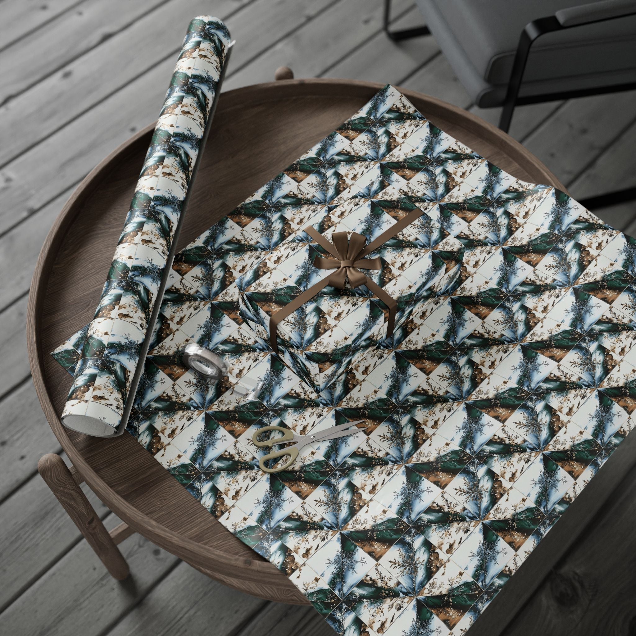 Green White Brown Rustic Unique Wrapping paper