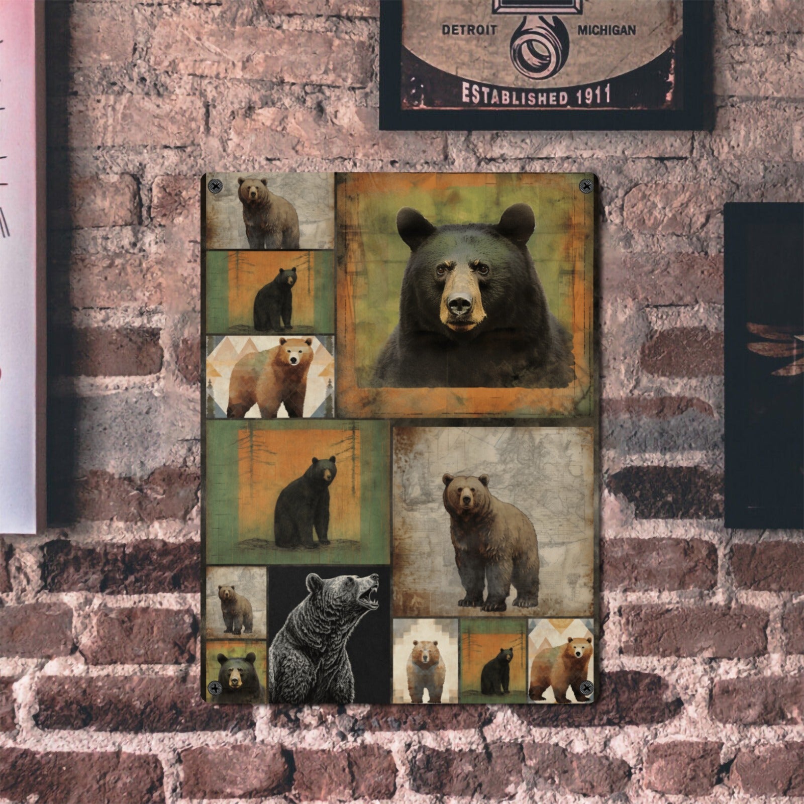 Rustic Lodge Home Decor Black Bear Sign Indoor / Outdoor Metal Tin Sign 12"x16"