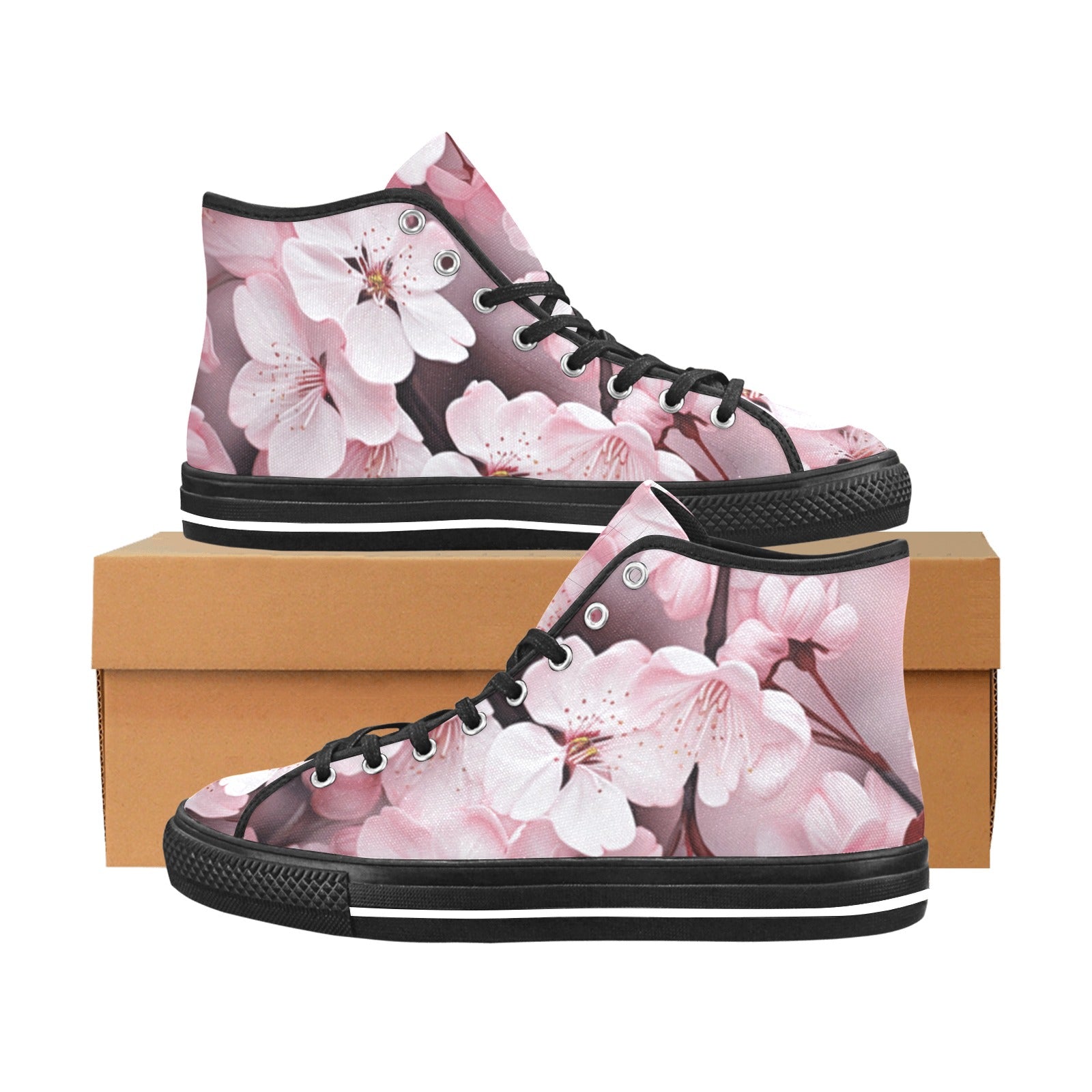 Japanese Cherry Blossom Vancouver High Top Canvas Women's Shoes - Explore Elegance - Cranberry Lake Design Co.  #