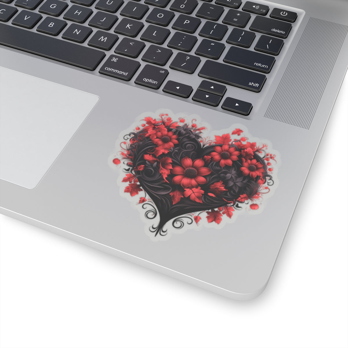 Red Flower Black Heart Vinyl Sticker