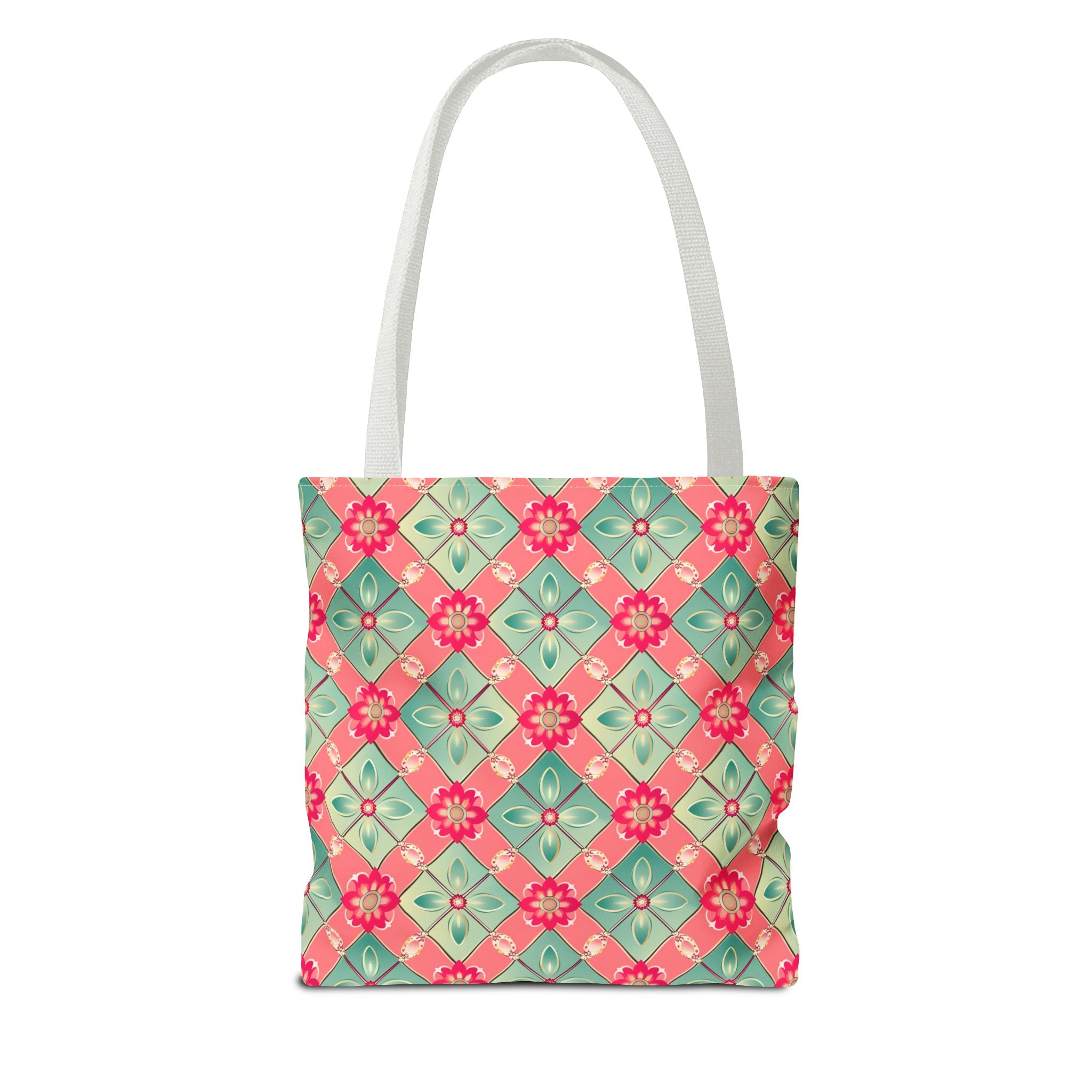 Pink & Blue Floral Tiled Pattern Eccentric Tote Bag