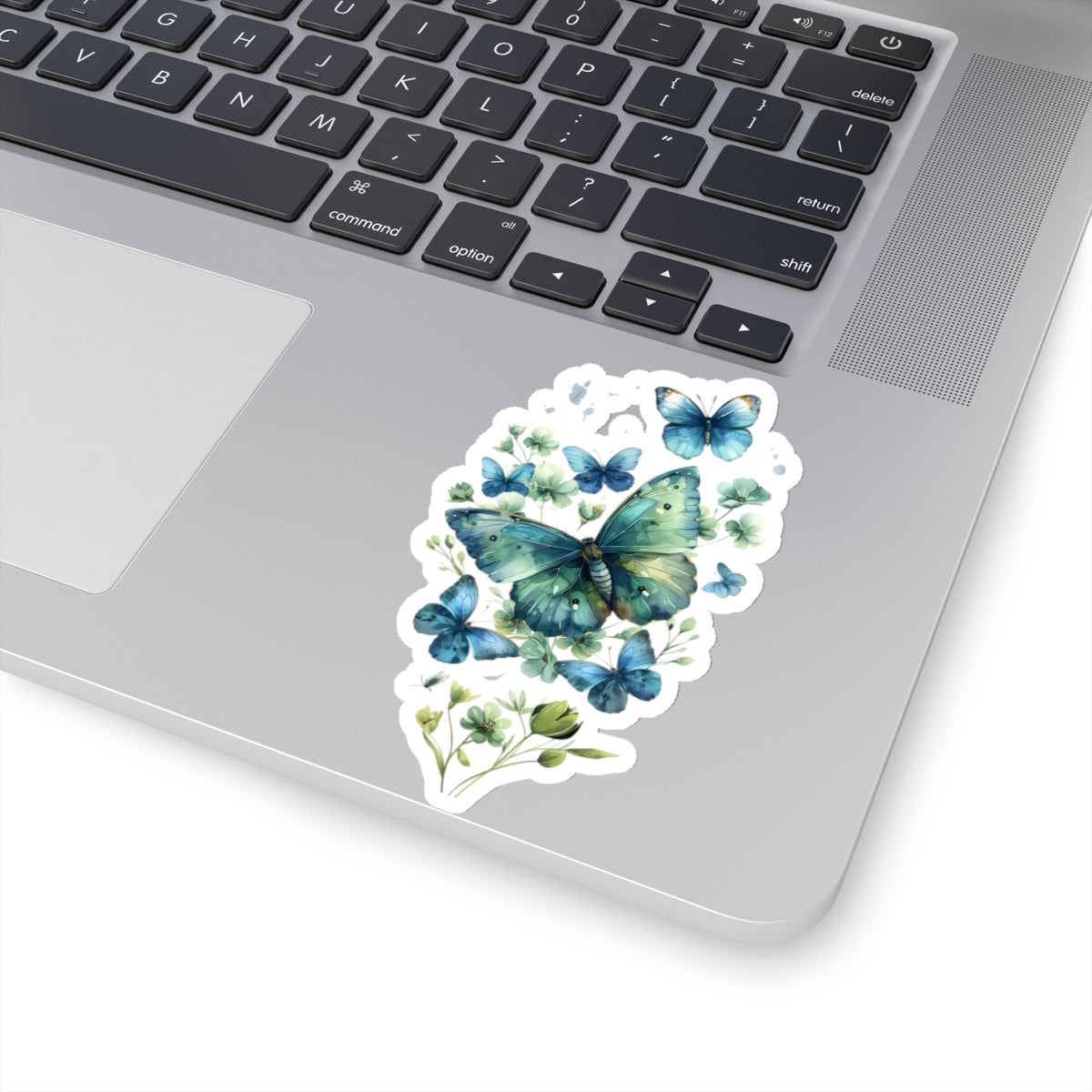 Blue Green Floral Butterfly Vinyl Sticker