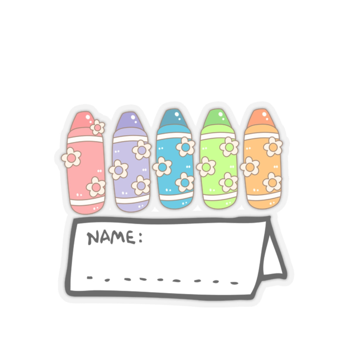 Cute Flower Crayons School Name Tag Kiss-Cut Sticker for Kids - Cranberry Lake Design Co.  #