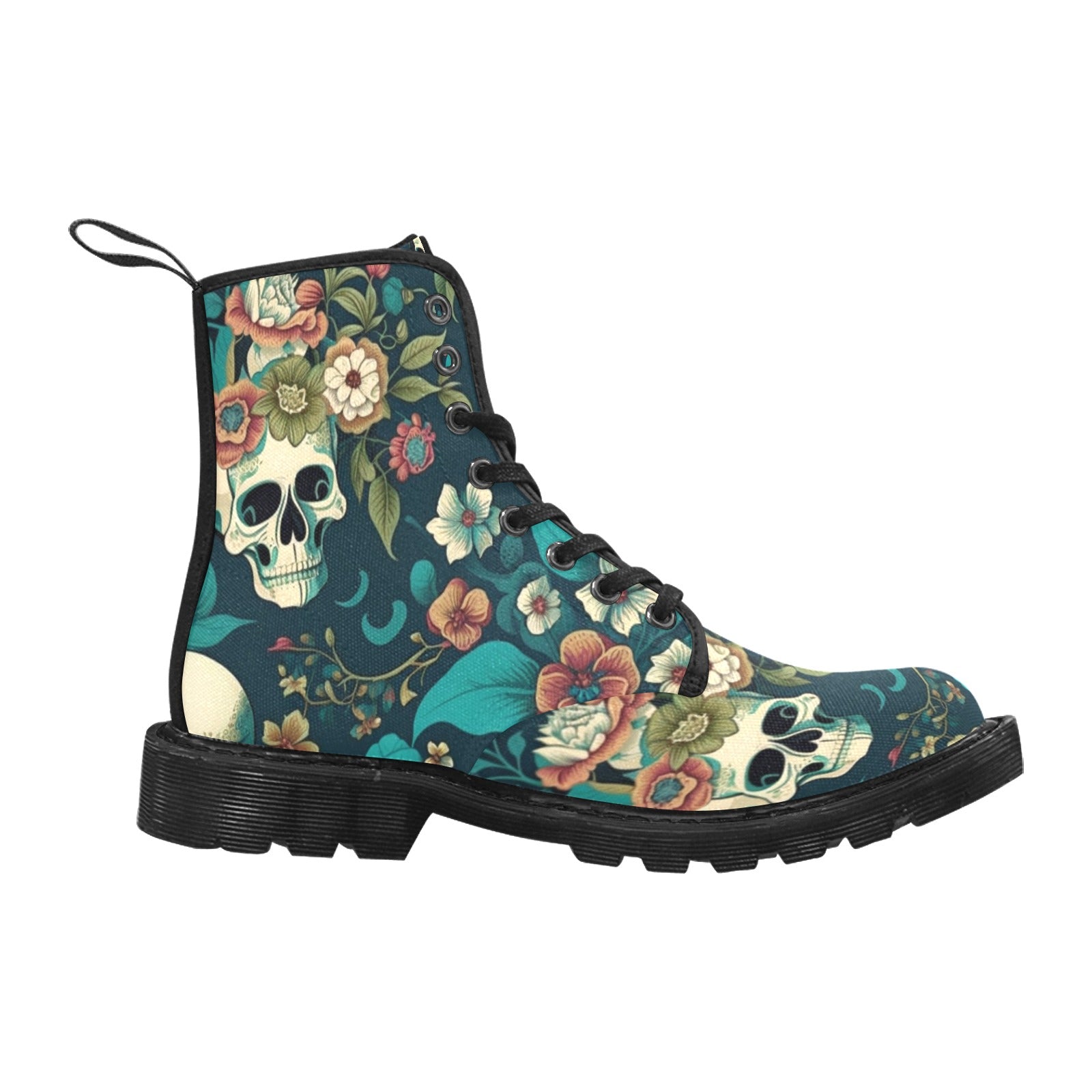 Summer Skull Pattern Women's Lace Up Canvas Boots - Cranberry Lake Design Co.  #