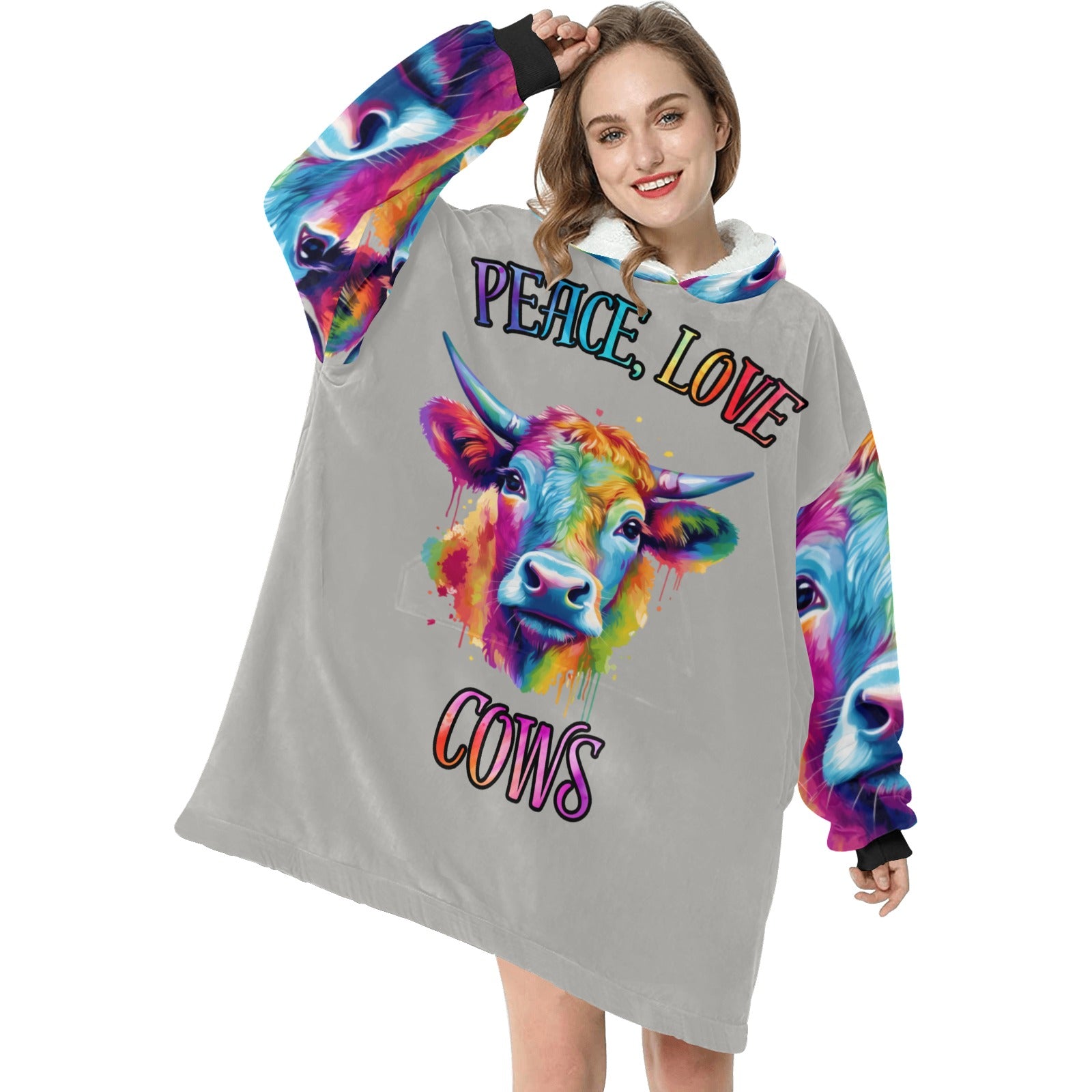 Peace Love Cows Blanket Hoodie for Women - Cranberry Lake Design Co.  #