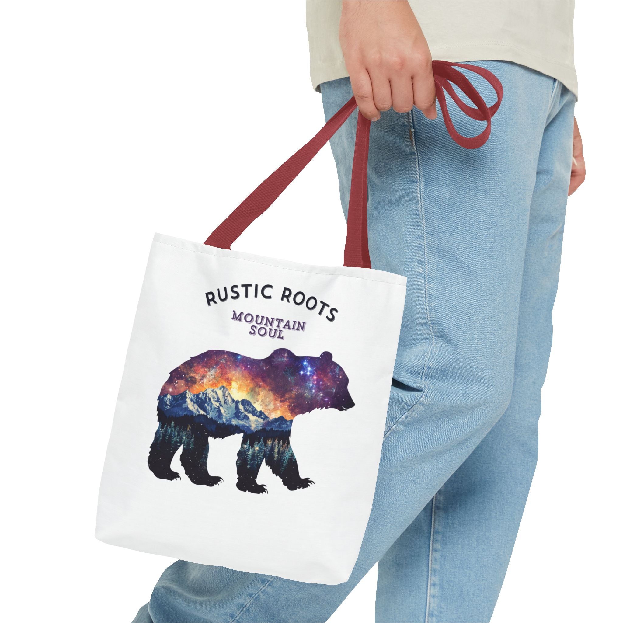 Rustic Roots Mountain Soul Tote Bag - Durable Polyester Tote, Adventure Bear Design