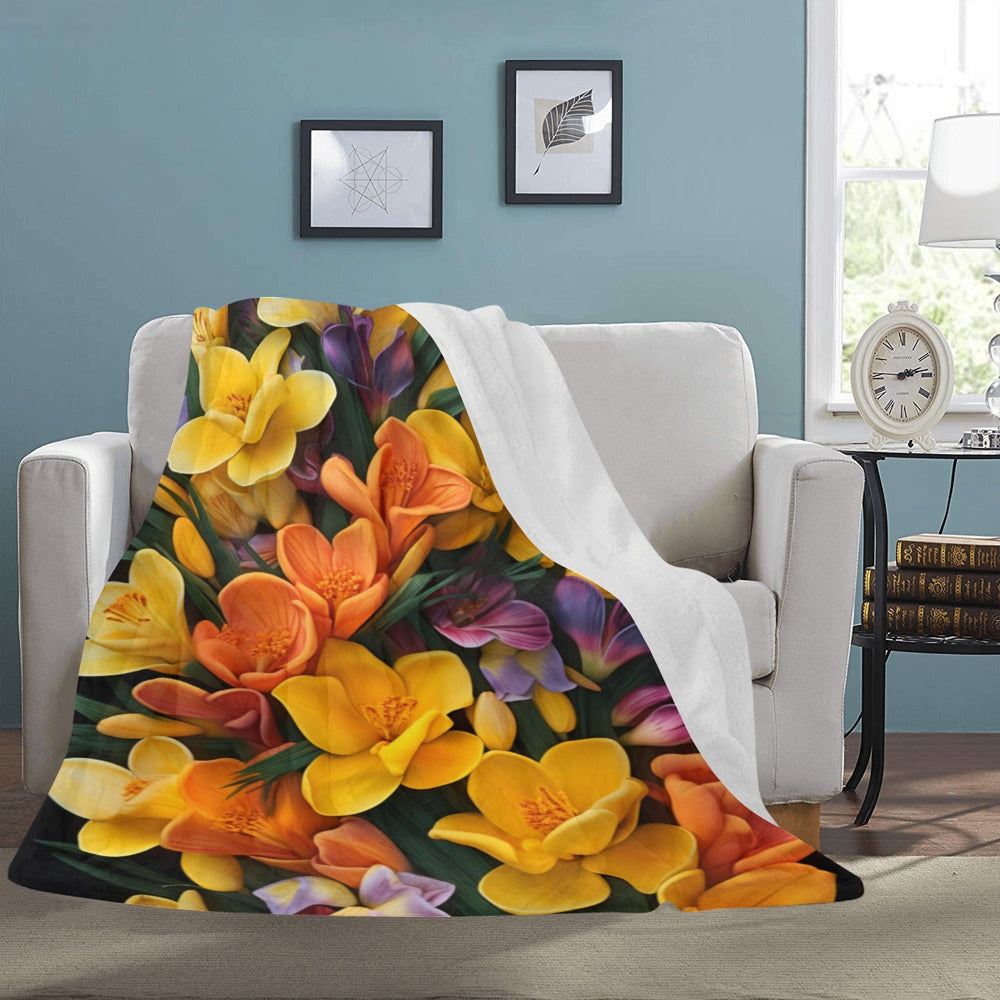 Vibrant Crocus Flower Throw Blanket - Ultra-Soft 60x80 Fleece Blanket with Bright Spring Floral Design