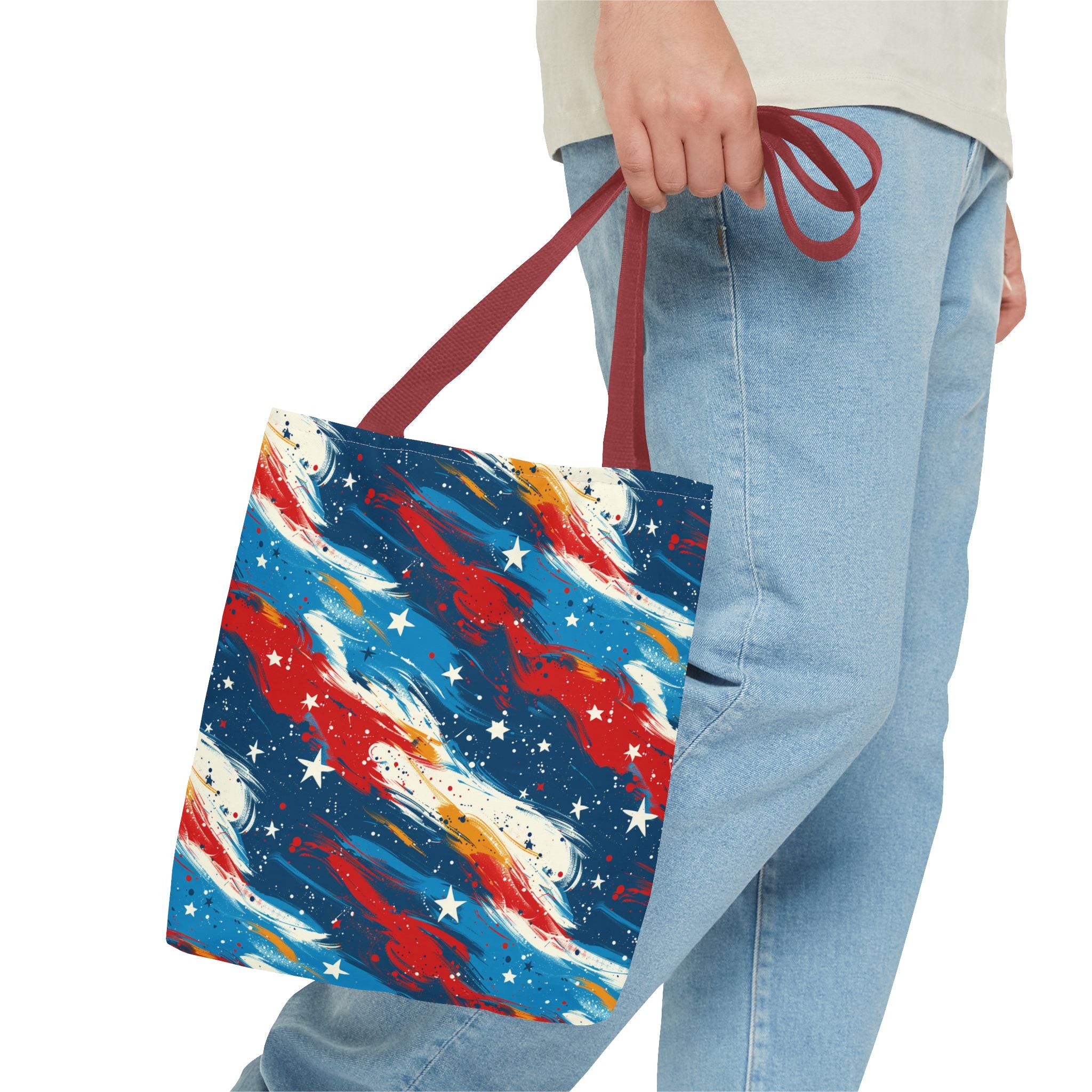 Gold, Red, Blue & White Starts Americana Pattern Patriotic Tote Bag