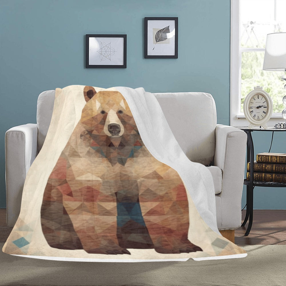 Geometric Bear Fleece Blanket - Cozy & Artistic