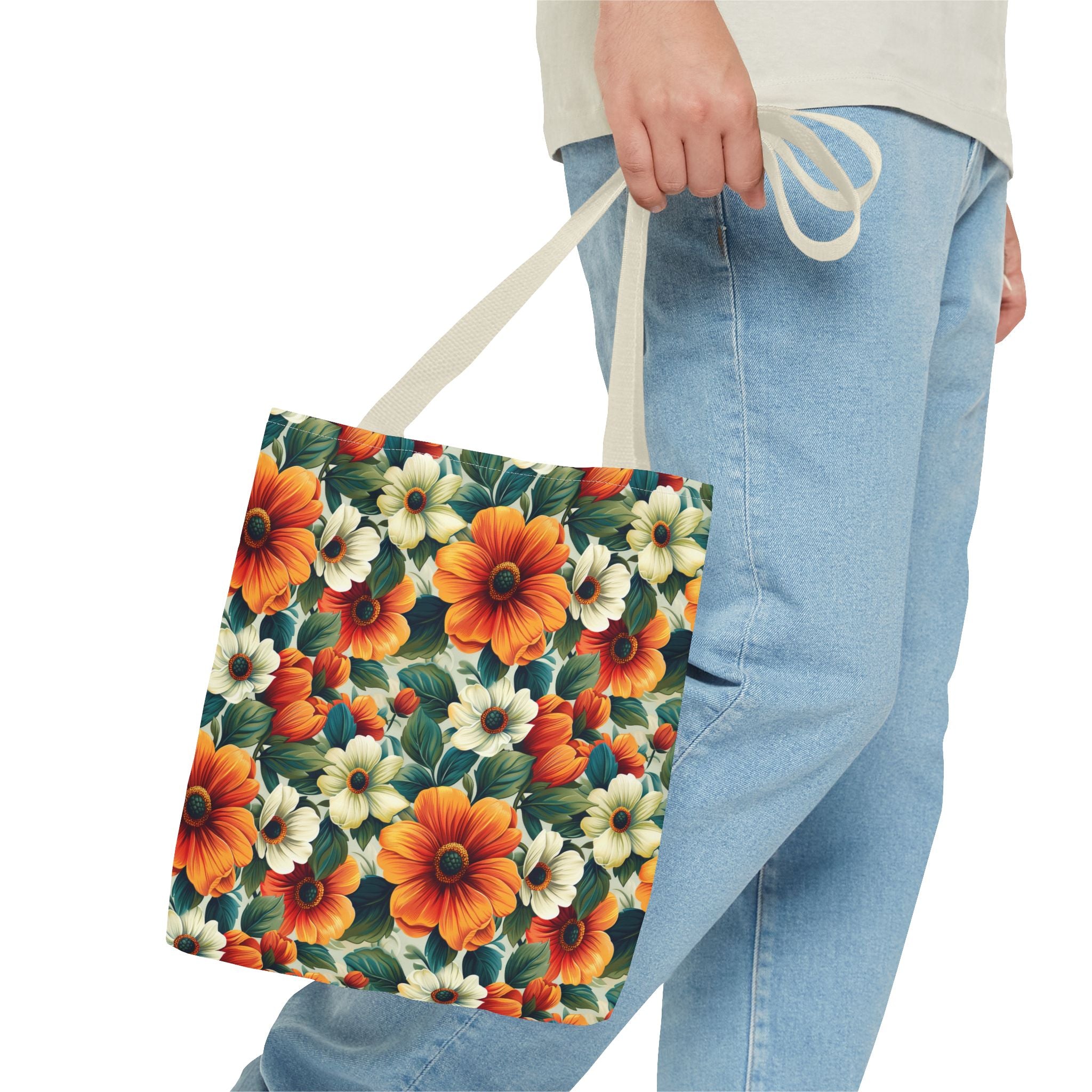 Orange & White Flower Summer Tote Bag