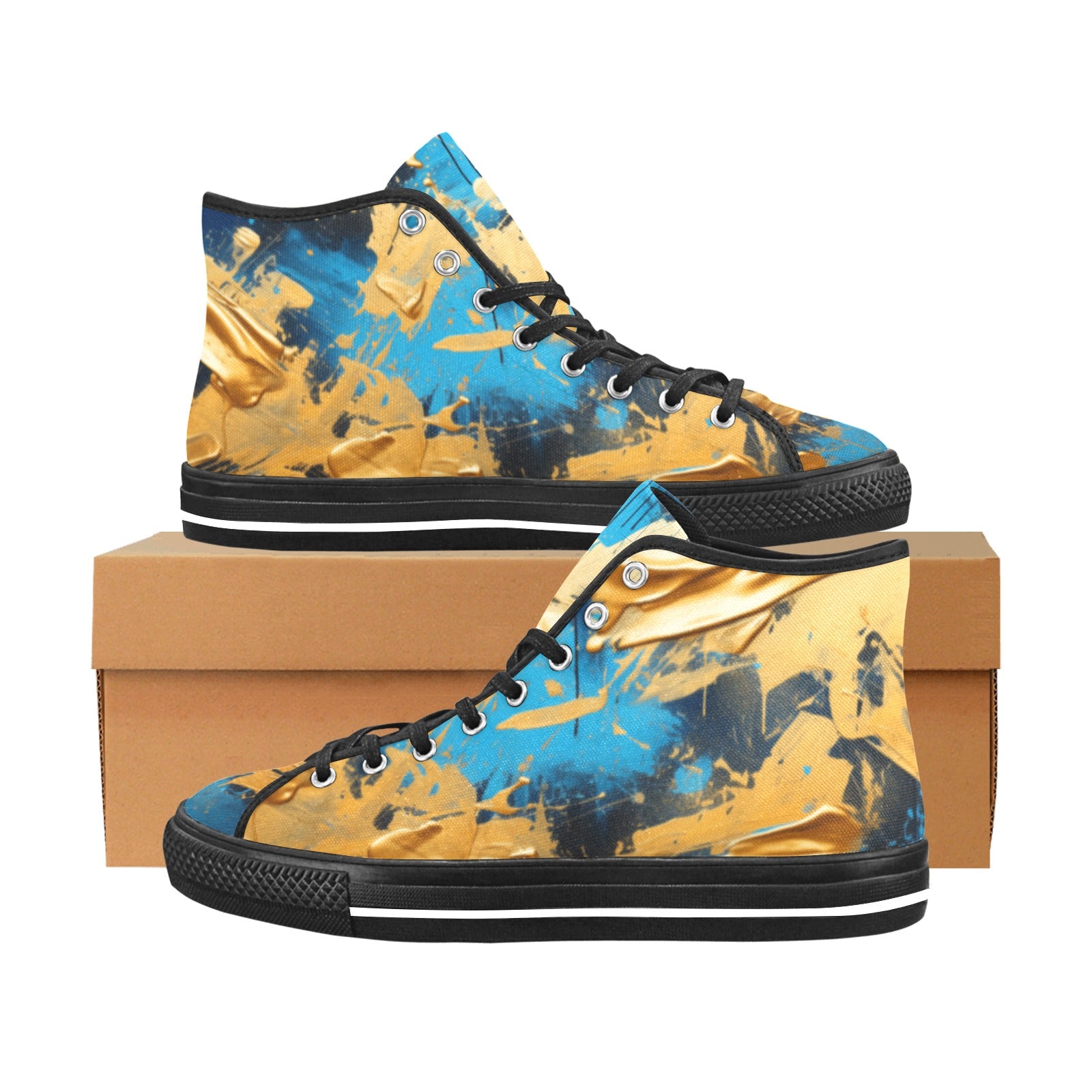 Blue & Gold Smudge Vancouver High Top Canvas Shoes for Women - Stylish & Comfortable Sneakers by Cranberry Lake Designs