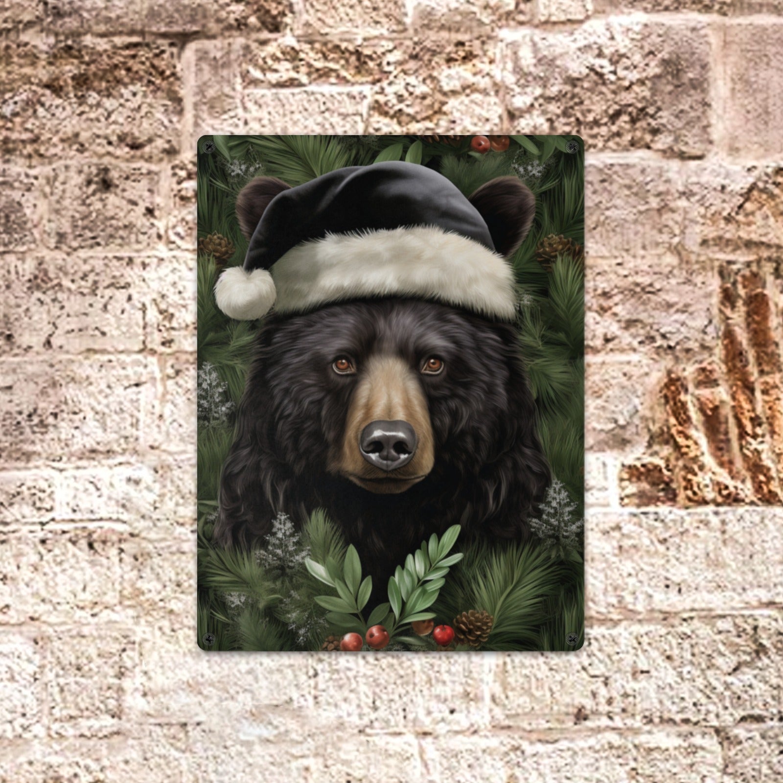 Cozy Christmas Bear Family Metal Tin Sign - 12x16 Inch - Cranberry Lake Design Co.  #