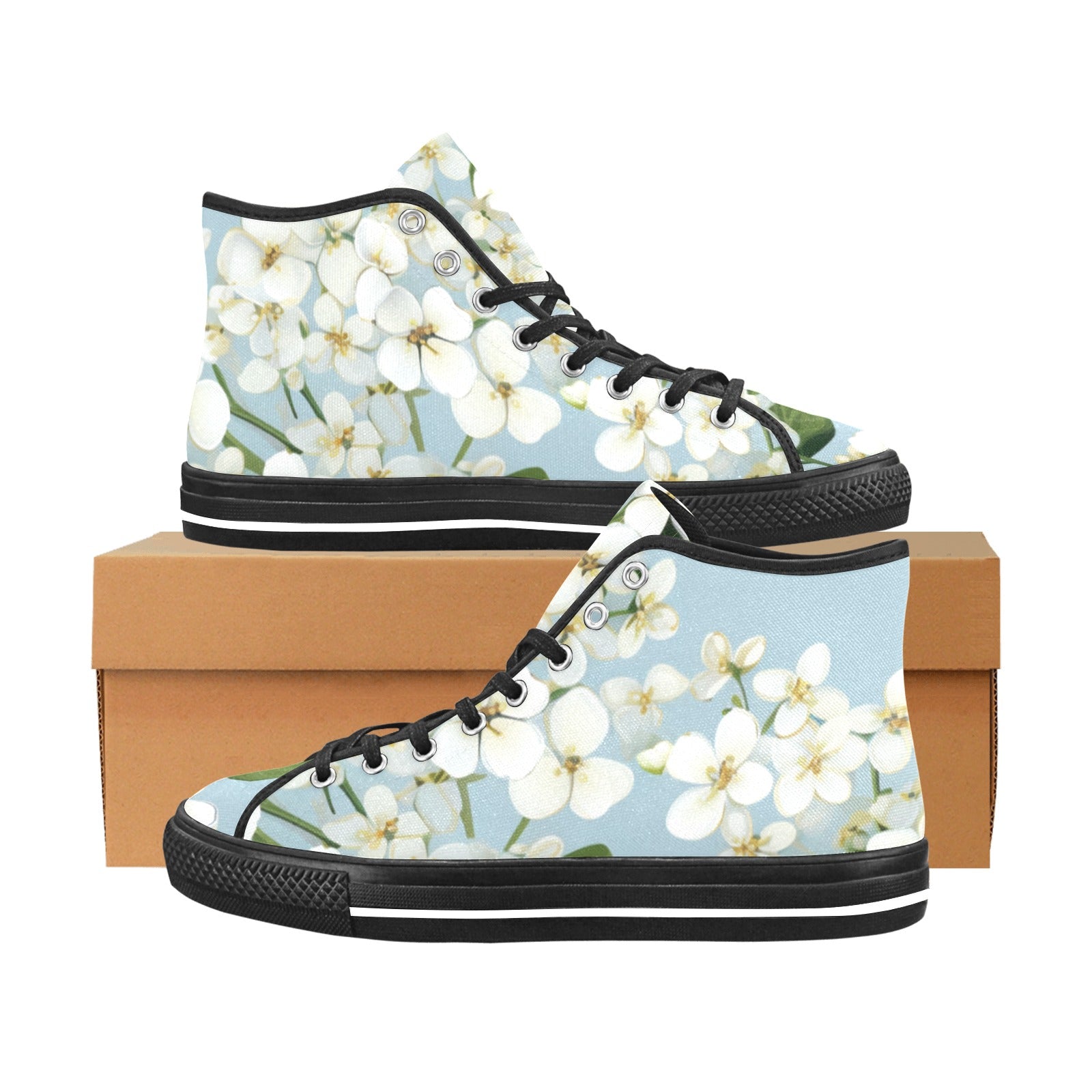 Women's White Alyssum Canvas High Top Shoes - Eco-Friendly & Made to Order (Vancouver Style)