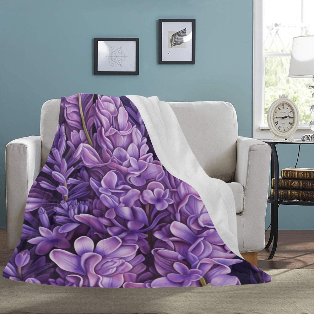 Purple Floral Throw Blanket | 60" x 80" Soft Cozy Polyester | Lavender Flowers