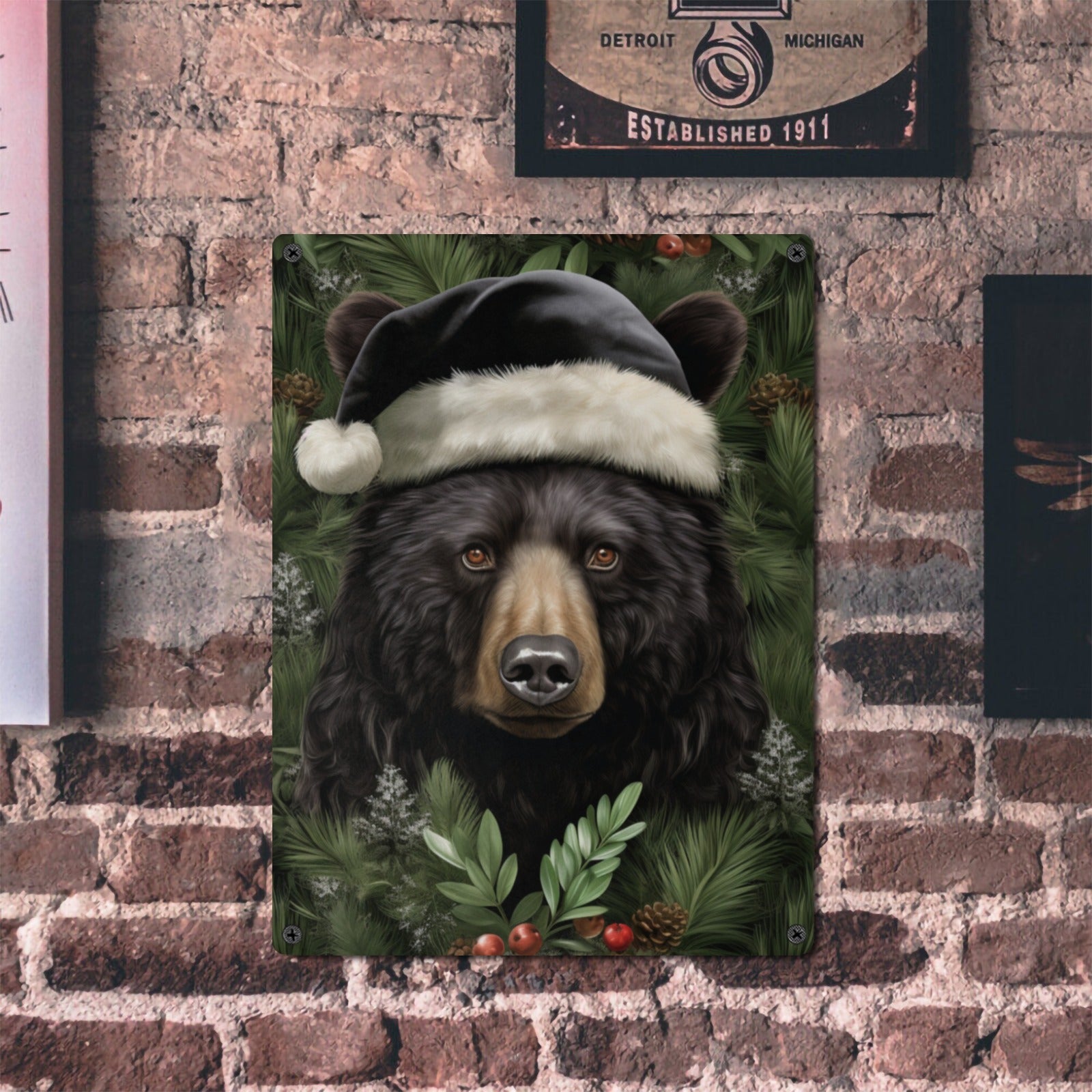 Cozy Christmas Bear Family Metal Tin Sign - 12x16 Inch - Cranberry Lake Design Co.  #