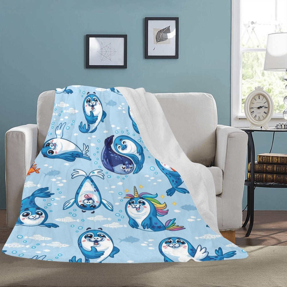 Cranberry Lake Designs Cute Baby Seal Cartoon Throw Blanket