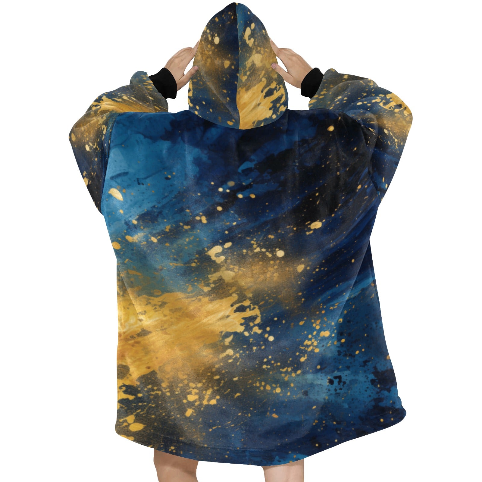 Blue and Gold Splatter Blanket Hoodie for Women - Cranberry Lake Design Co.  #