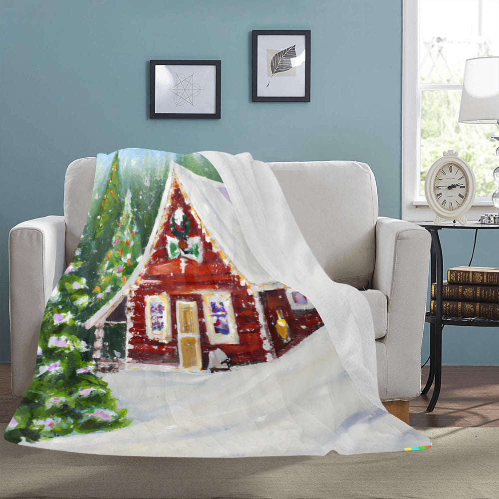 Snowy Cabin Throw Blanket 60" x 80" by Cranberry Lake Designs