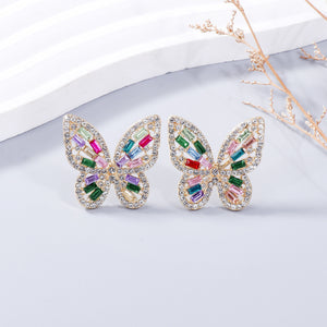 Alloy Inlaid Rhinestone Butterfly Earrings