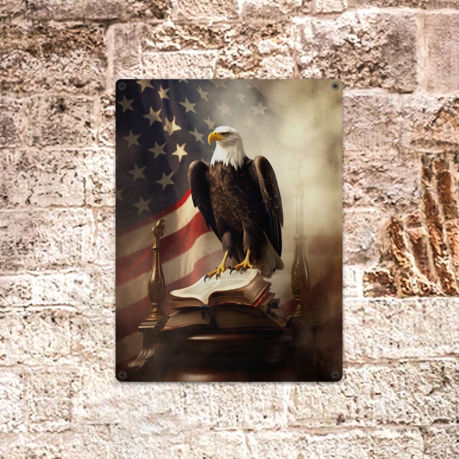 Patriotic Home Decor Wall Art Poster American Flag Bald Eagle Sign Indoor / Outdoor Metal Tin Sign 12"x16"