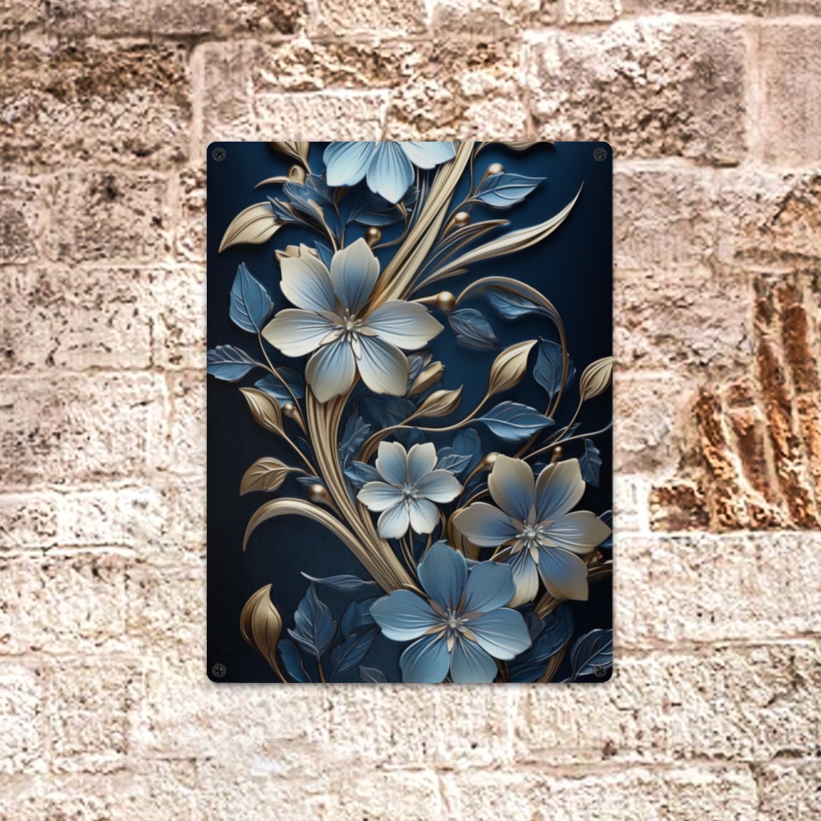 Opulent Blue and Gold Floral Metal Wall Art - Cranberry Lake Design Co.  #