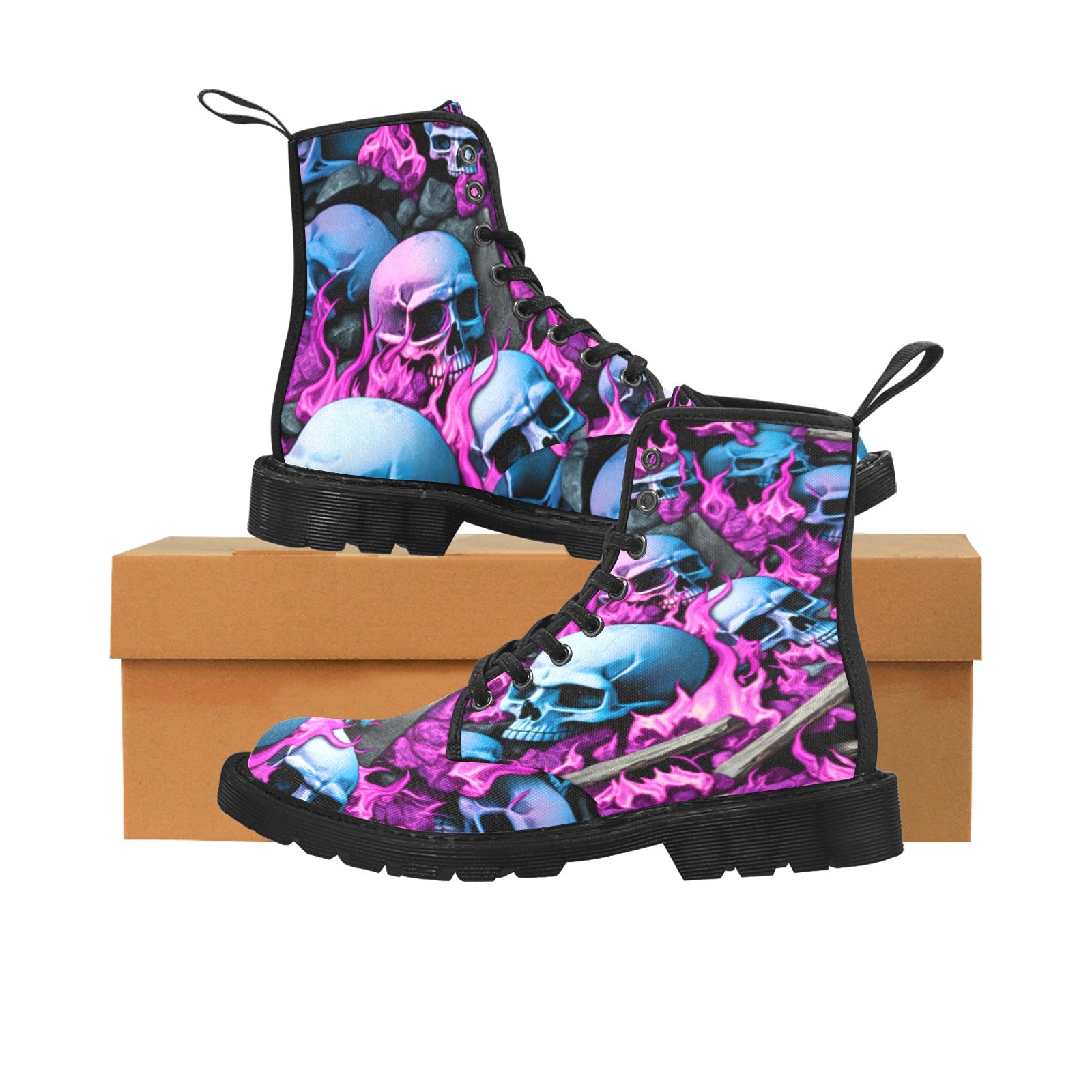 Pink Skull Boots Women's Lace Up Canvas Boots - Cranberry Lake Design Co.  #