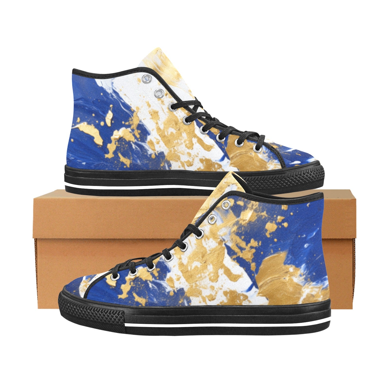 Cranberry Lake Designs Vancouver High Top Canvas Blue & Gold Splatter Women's Shoes - Cranberry Lake Design Co.  #