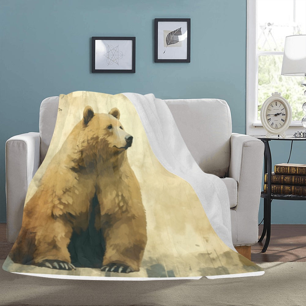 Wild Grizzly Bear Fleece Blanket - 60x80, Cozy Wilderness Animal Print