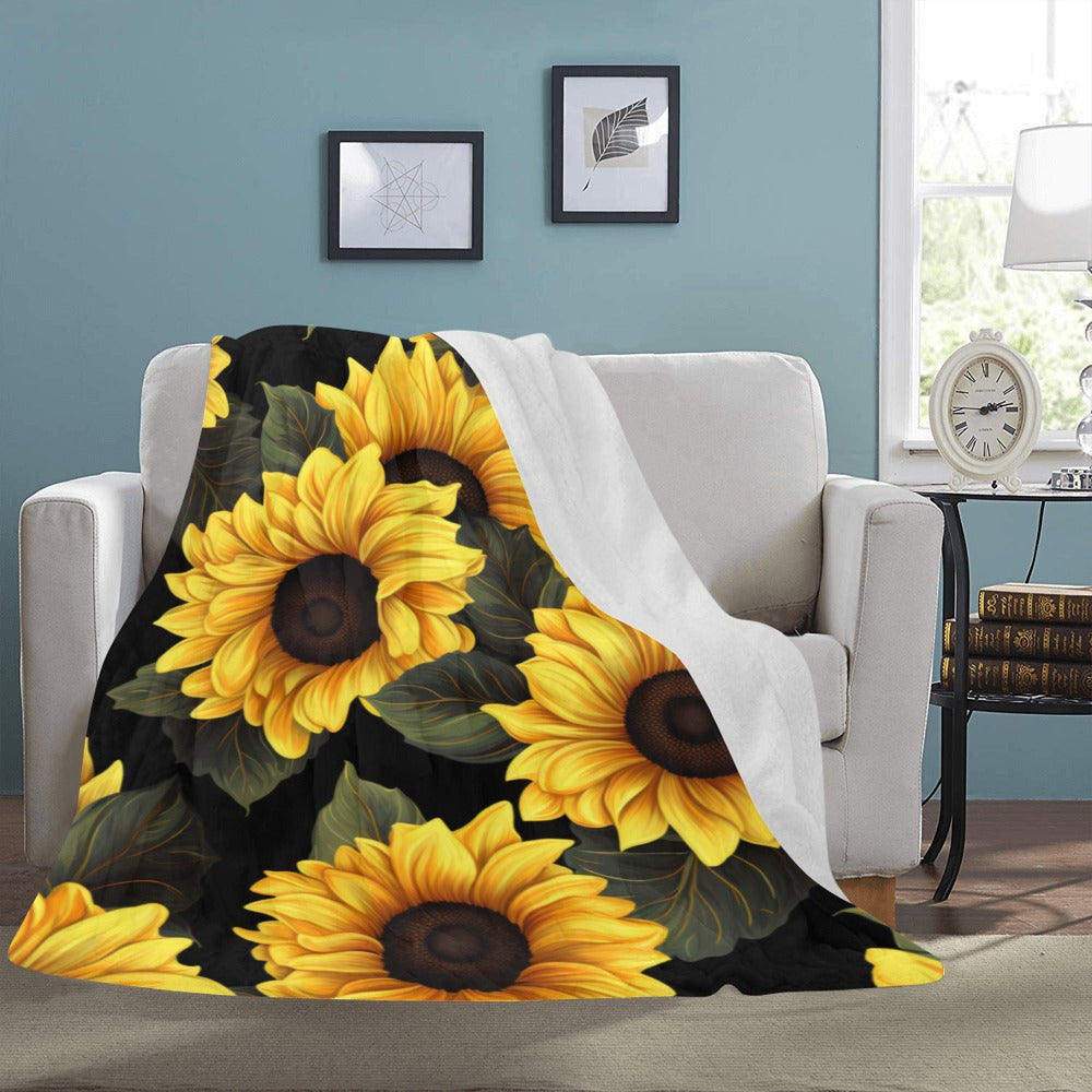 Sunflower Dreams Blanket - Soft Plush Throw - Floral Bedding - 60x80