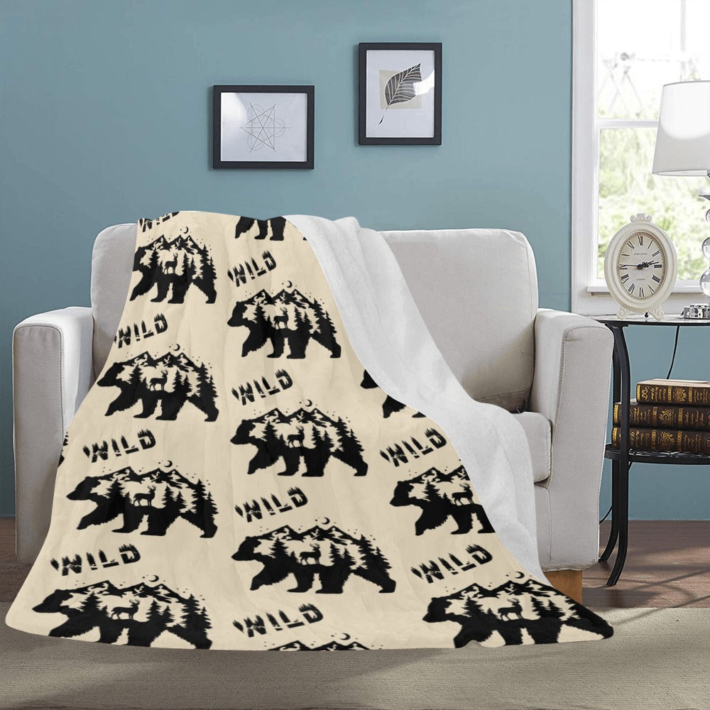 Cranberry Lake Designs Wild Bear & Buck Deer Graphic Ultra-Soft Micro Fleece Blanket