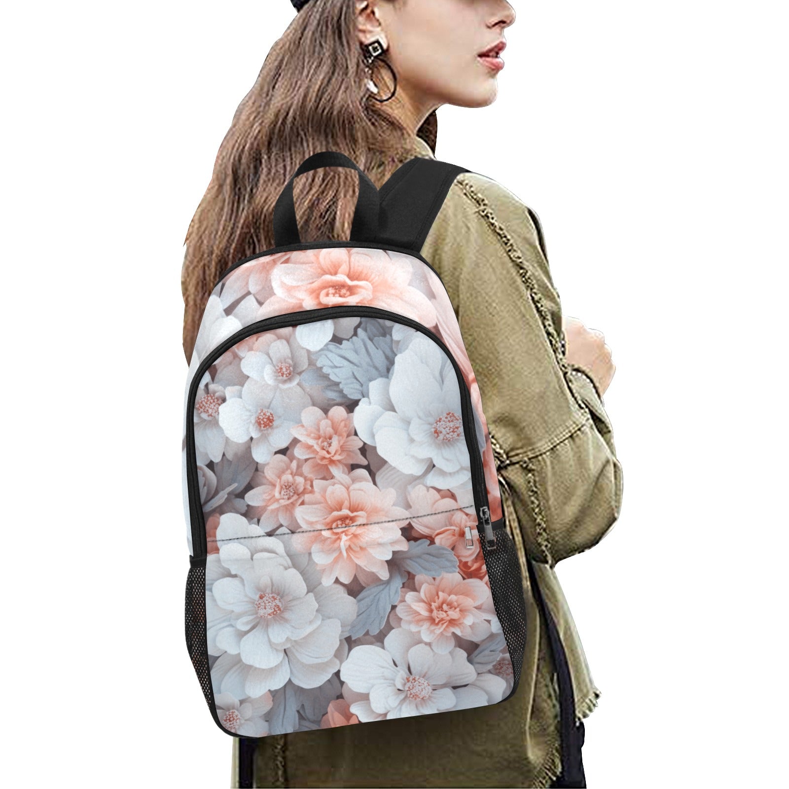 Soft Pink and Gray Floral Backpack - Cranberry Lake Design Co.  #