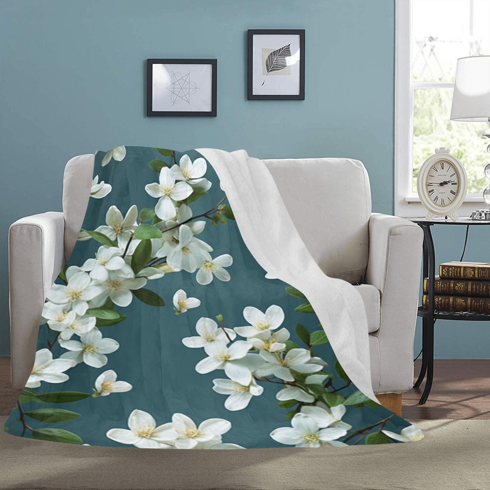 White Flower Fleece Blanket | Ultra-Soft Micro Fleece | Floral Throw Blanket | 60x80 | Ships from USA