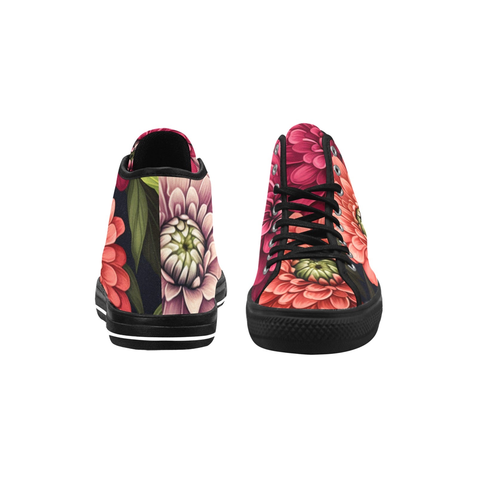 Pink Dahlia Print Canvas High Tops: Chic and Edgy Footwear for Free Spirits - Cranberry Lake Design Co.  #