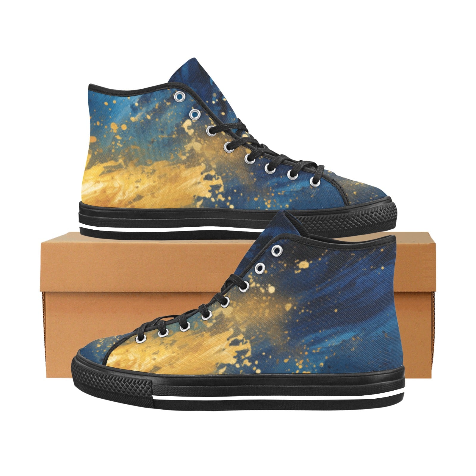 Gold & Blue Vancouver High Top Canvas Shoes for Women - Stylish & Personalized