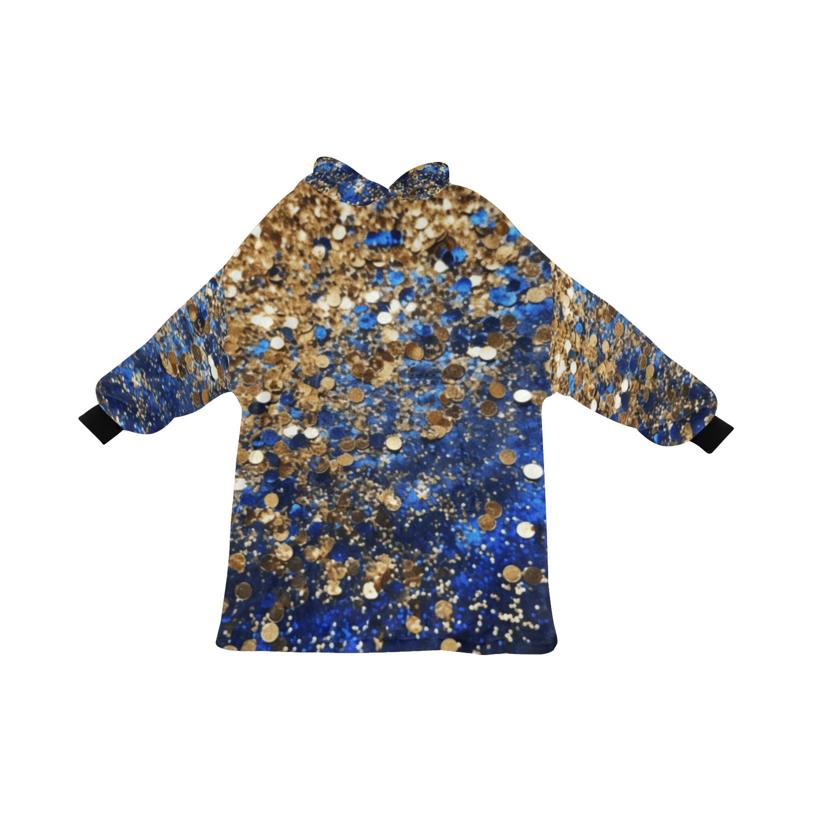 Blue and Gold Sparkle Blanket Hoodie for Women - Cranberry Lake Design Co.  #