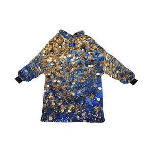 Blue and Gold Sparkle Blanket Hoodie for Women - Cranberry Lake Design Co.  #