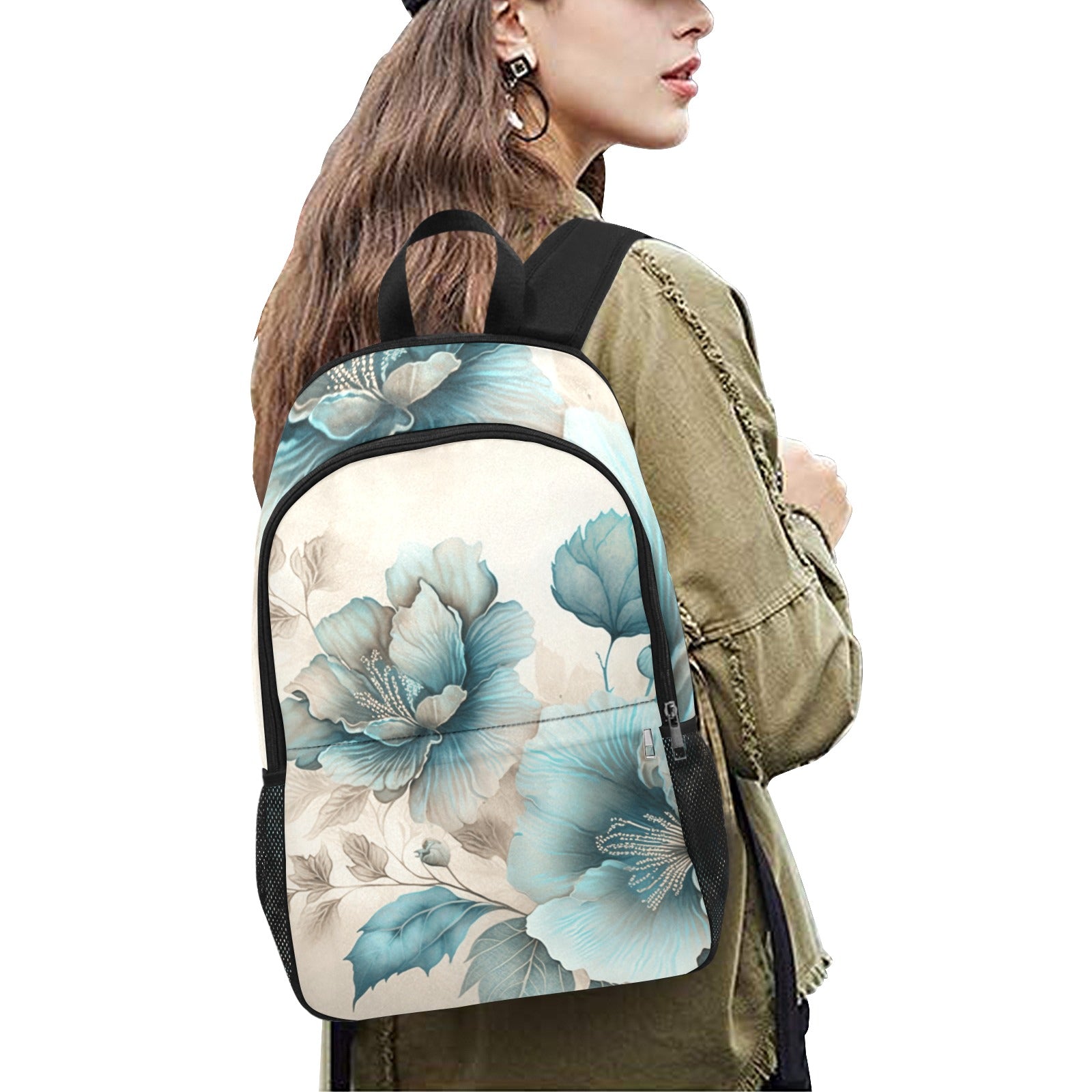 Blue and White Floral Backpack: Elegant, Minimalist Design for Everyday - Cranberry Lake Design Co.  #