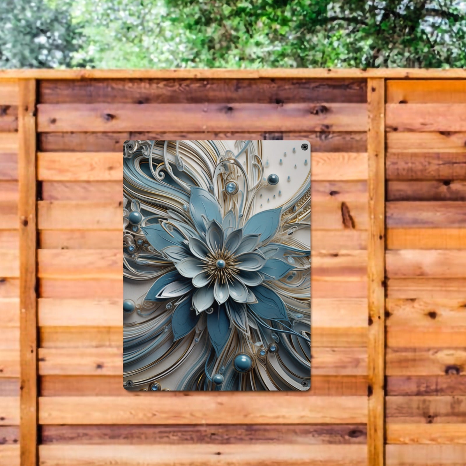 Intricate Blue and Gold Floral Metal Wall Art - Cranberry Lake Design Co.  #