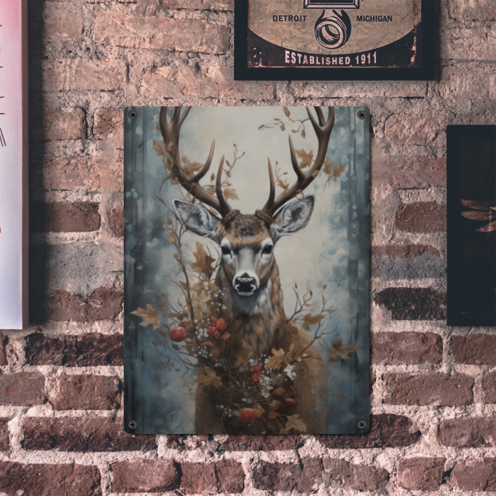 Nature Wildlife Home Decor Wall Art Poster Beautiful Deer Sign Indoor / Outdoor Metal Tin Sign 12"x16"