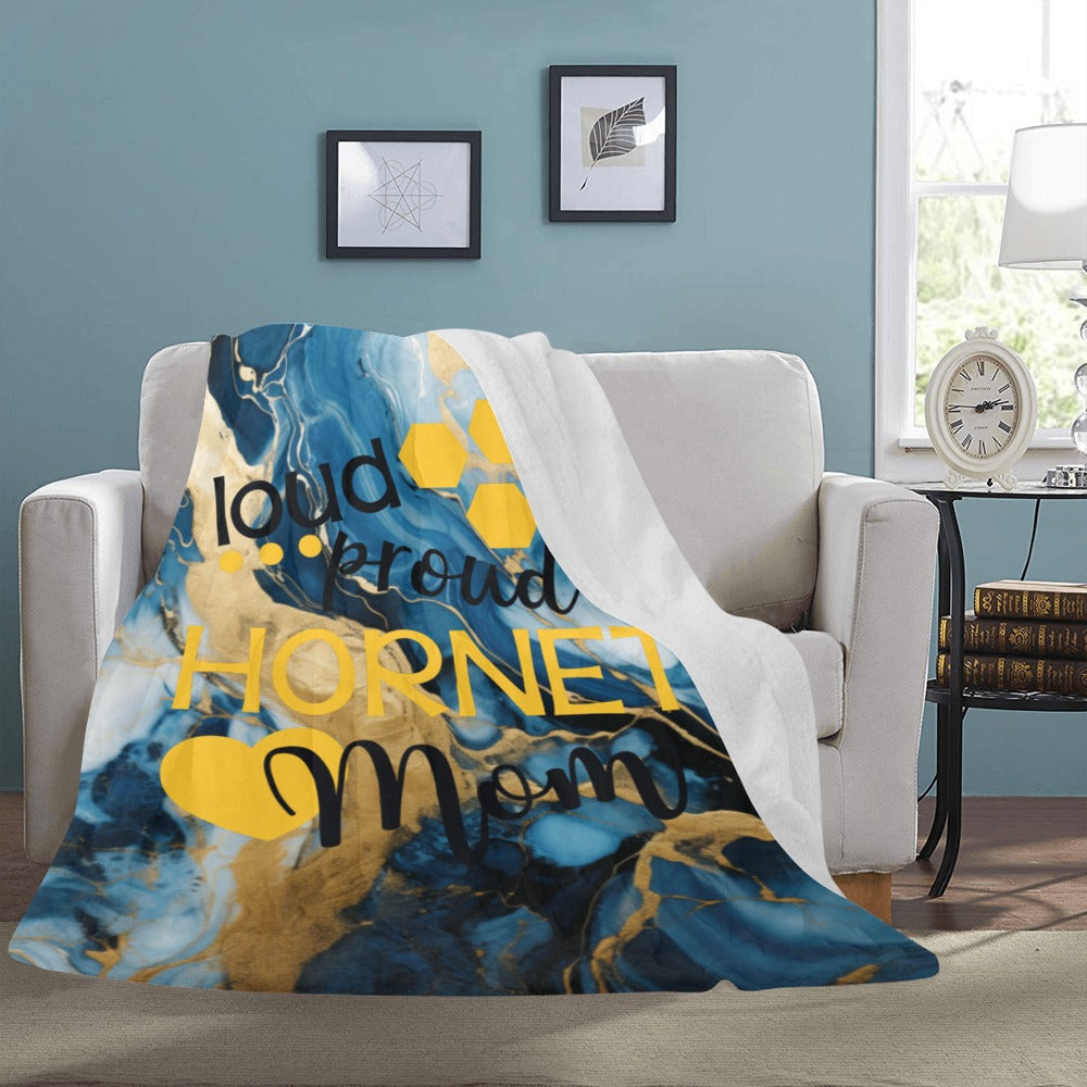 Blue Gold Marble Loud-Proud-Mom Ultra-Soft Micro Fleece Blanket