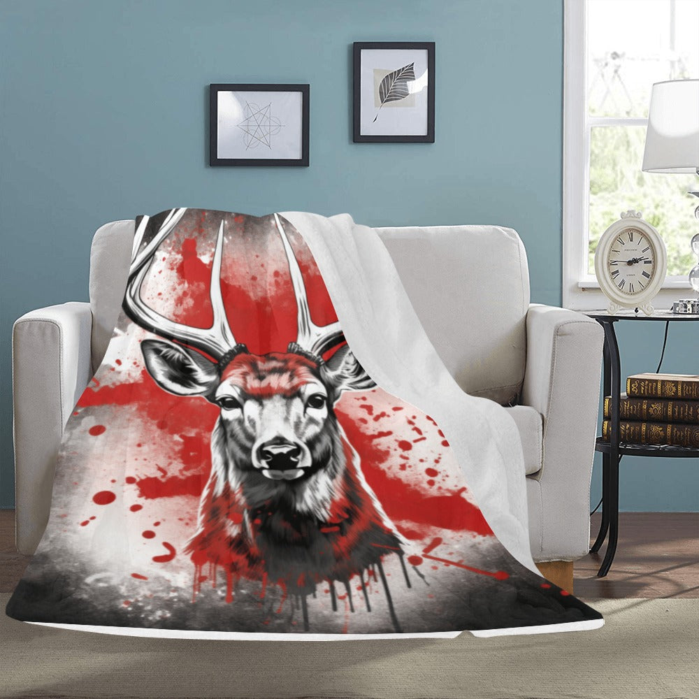 Red & White Trophy Buck Gift for Hunters Cranberry Lake Designs Ultra-Soft Micro Fleece Blanket 60" x 80"