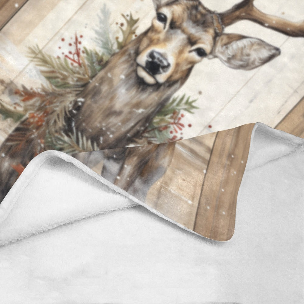 Rustic Winter Deer & Holly Fleece Blanket