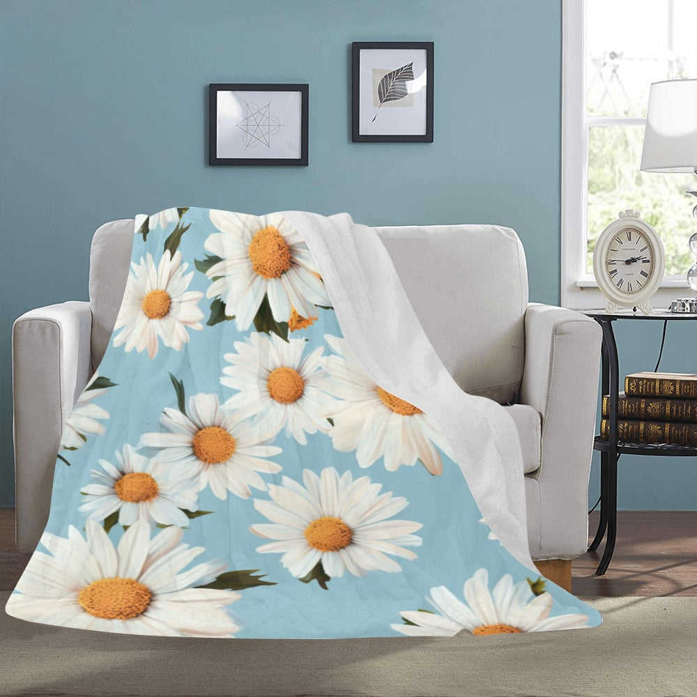 Blue Sky Daisy Blanket - Soft Plush Throw - Floral Bedding - 60x80