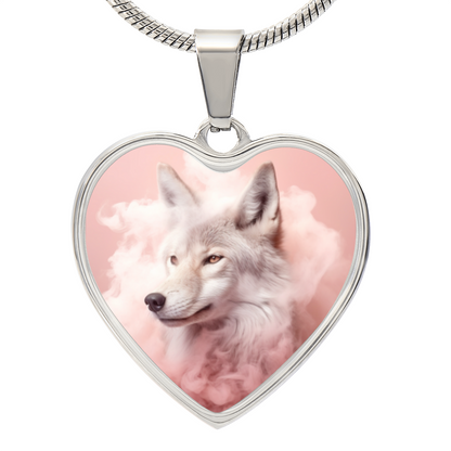 White Wolf in Pink Smoke Necklace | Unique Gift for Her, Wife, Daughter, Sister, Aunt, Grandma, Granddaughter, Anniversary, Christmas, Birthday, Graduation