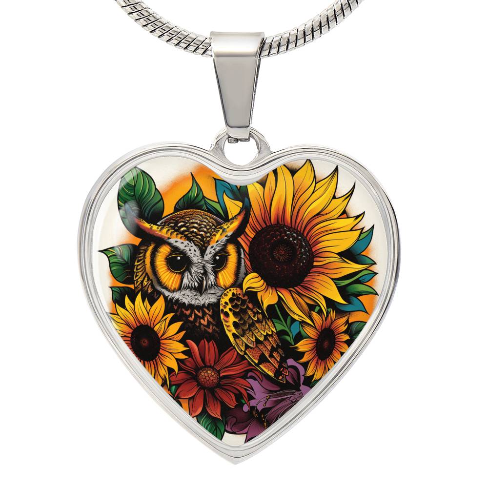 Owl and Sunflower Necklace - Autumn Owl Pendant - Nature Inspired Jewelry - Gift for Owl Lovers