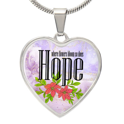 Personalized Engraved Heart Necklace for Women, Hope with Floral Design, Purple and Gold, Christmas Gift, Birthday Gift for Her, Anniversary Gift