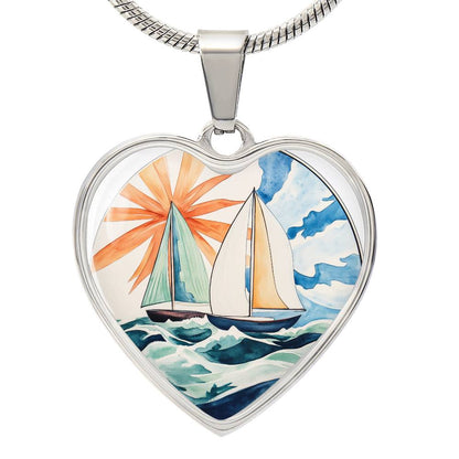 Sailboat Necklace | Nautical Heart Pendant | Ocean Jewelry | Gift for Her | Girlfriend Gift | Christmas Gift Idea