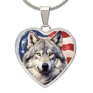 Patriotic Wolf Heart Necklace, American Flag Wolf Jewelry, Gift for Wolf Lovers, USA Pride Necklace, Gift for Patriots