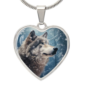 Snowy Wolf Heart Necklace Pendant - Cranberry Lake Design Co.  #