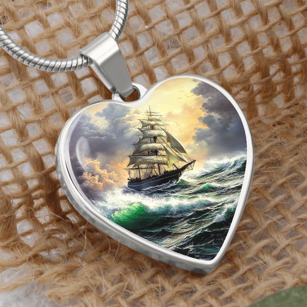 Ship Necklace | Nautical Storm Pendant | Ocean Jewelry | Gift for Her | Girlfriend Gift | Christmas Gift Idea